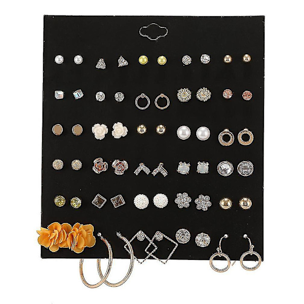 örhängen Set Yellow Flower Geometric Rhinestone Embedded Pearl eardrops för utställning