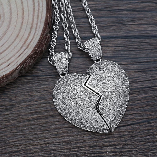 2 in 1 Heart Patchwork kaulakoru Hip Hop -tyylinen riipus miesten ja naisten asusteet Silver pair