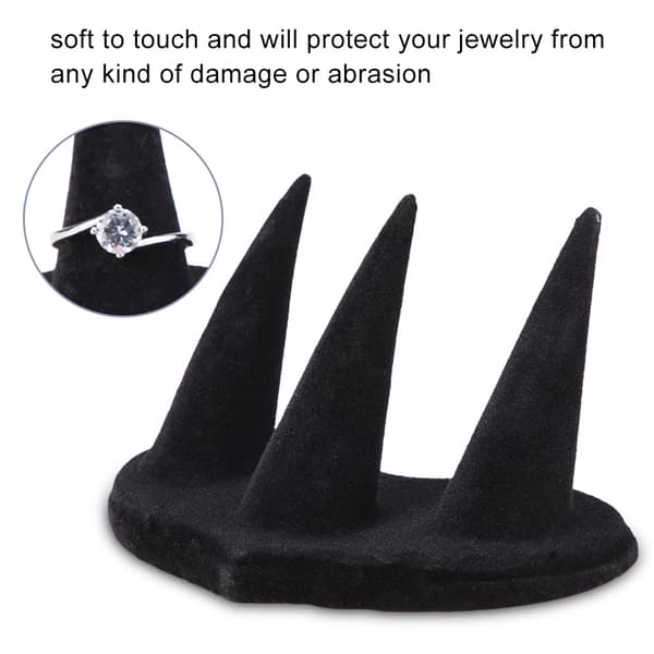 Sort Fløjl 3 Finger Ring Display Holder Smykke Organizer