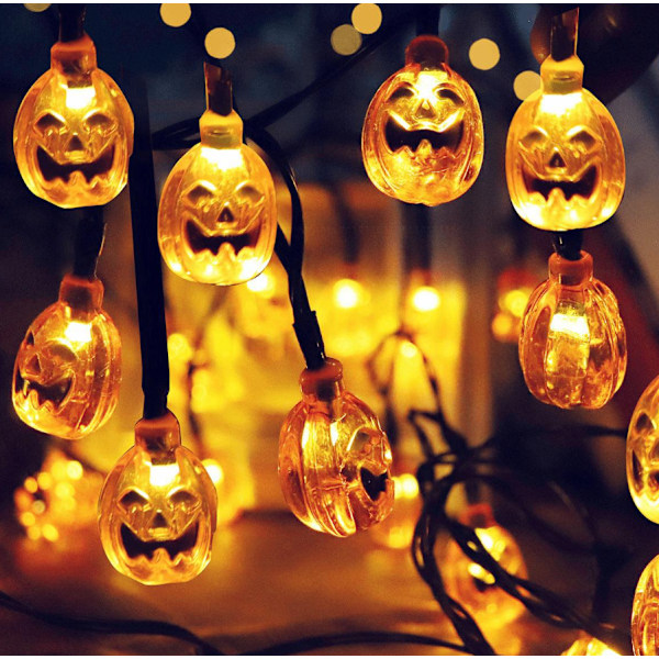 LED Pumpkin Lantern Garland Halloween Ghost Festival -koristelu (hymyilevä kurpitsa) [aurinkomalli] [7 metriä 50 valoa]