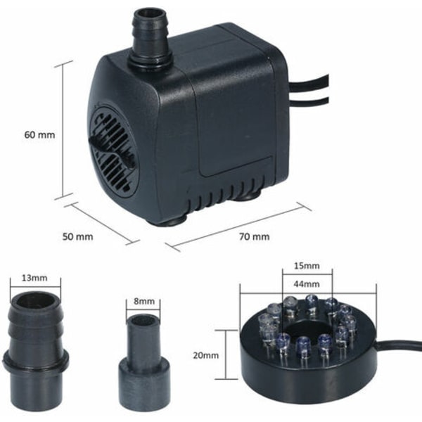 Akvariumpump LED-ljus dränkbar pump 800L/H Ultratyst akvariumdammtank Simbassäng Vattenfontänpump, EU Plus