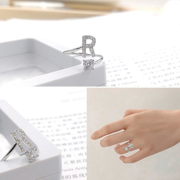 Ring Justerbar Open End Koppar Brev Kvinnor Finger Smycken För Dejting R