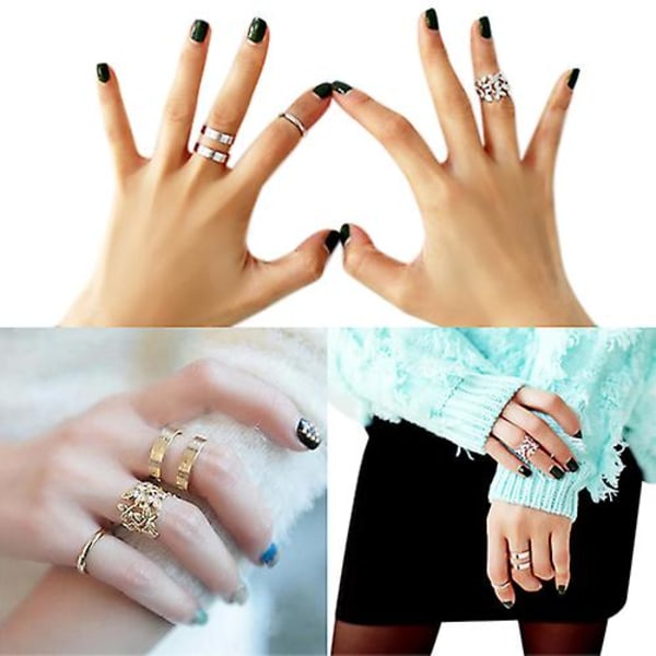 3 stk Blade Midi Finger Ringe Sæt Sølv Guld Stack Over Knuckle Band Ringe Silver