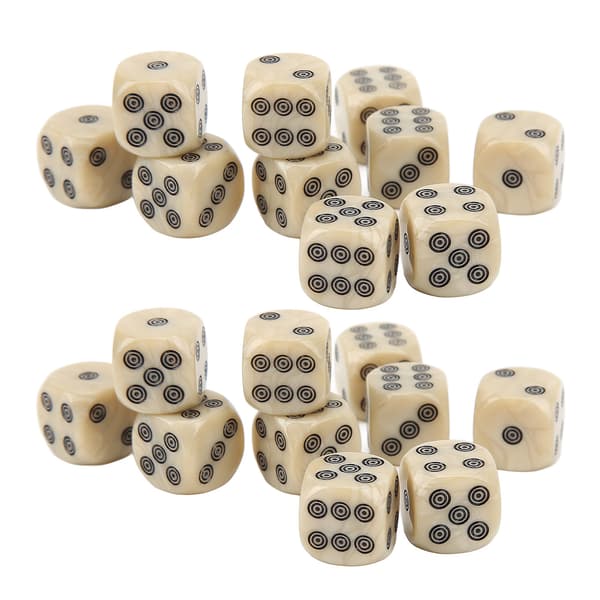 20 stk. 16 mm Hvite Perleterninger med Sirkelprikker Brettspill Matteundervisning