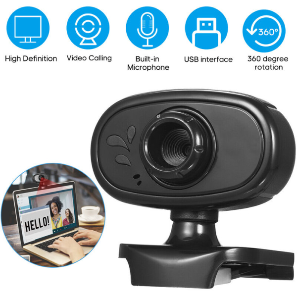 Sort USB-kamera, HD, Clip-on, Mikrofon, Mikrofon, Video