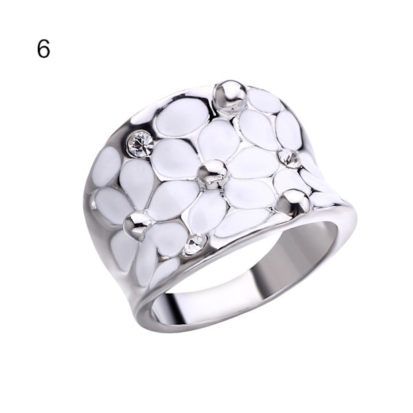 Dam Ring Blommönster Finger Dekoration Vit Bröllopsring Ring För Nyårspresent US 9
