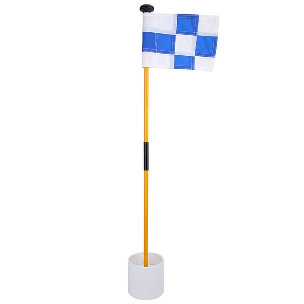 Blå Hvidt Gitter Flag Golf Putting Green Trænings Tilbehørssæt