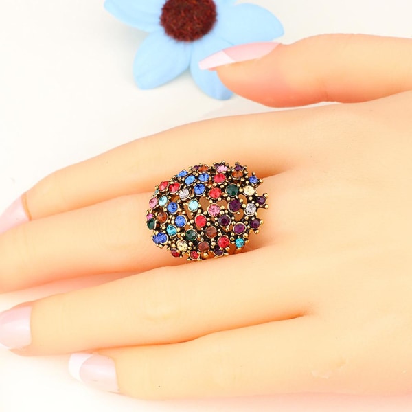 Luksus Oval Farverig Rhinestone Indlagt Kvinder Finger Ring Party Smykker Gave Multicolor US 9
