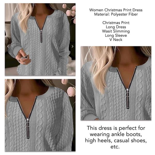 Kvinder Halv Zip Kabelstrikket Tyk Bluse Langærmet Halv Lynlås Åndbar Moderigtig Pullover Tyk Bluse Grå XXL
