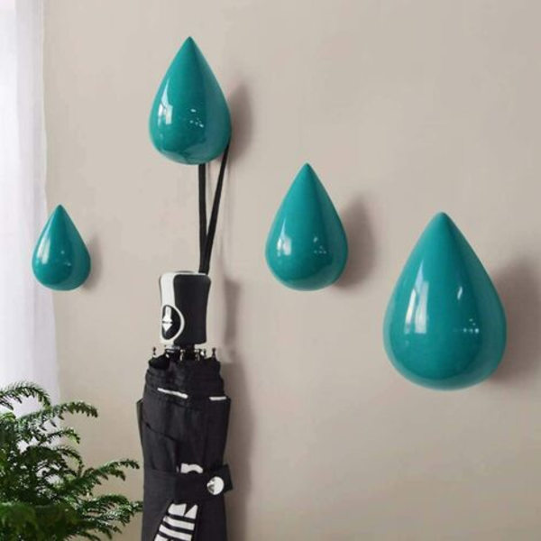 Set med 7 Creative Water Drop Klädkrok Krok Väggdekor Modern dekoration, ljusblå