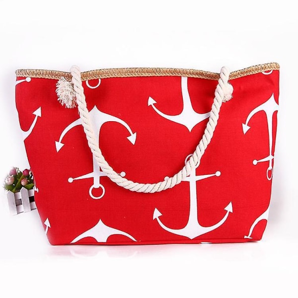 Beach Smile Canvas Tote Bag Dam Anchor Straw Stor strandväska Båtliv A916-125 Red