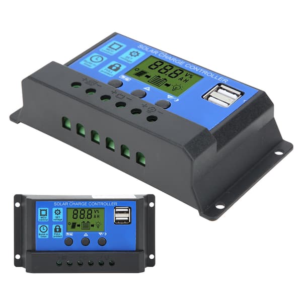 LCD Solcellepanelkontroller Dobbel USB-utgang 12V 24V 30A Batteriladingsmonitor