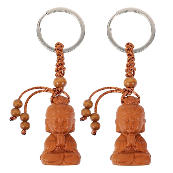 2 stk træ Buddha skulptur nøglering nøglering vedhæng charme store gaver