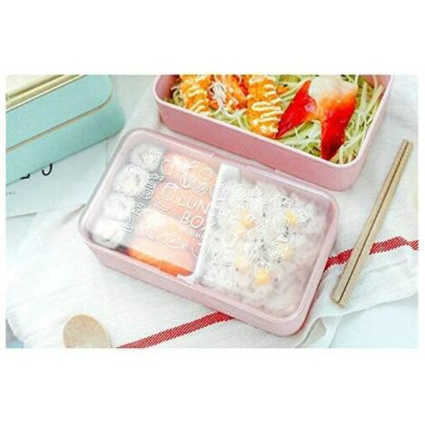 Bento Box 2-vånings Lunchbox med återanvändbara bestick Lunchbox i japansk stil för mikrovågsugn Frys Diskmaskin Bento Box för