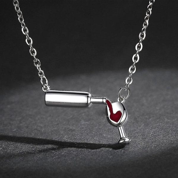 Vin Halsband Kärlek Vin Skål Röd Emalj Hjärta Hänge Halsband Smycken Present