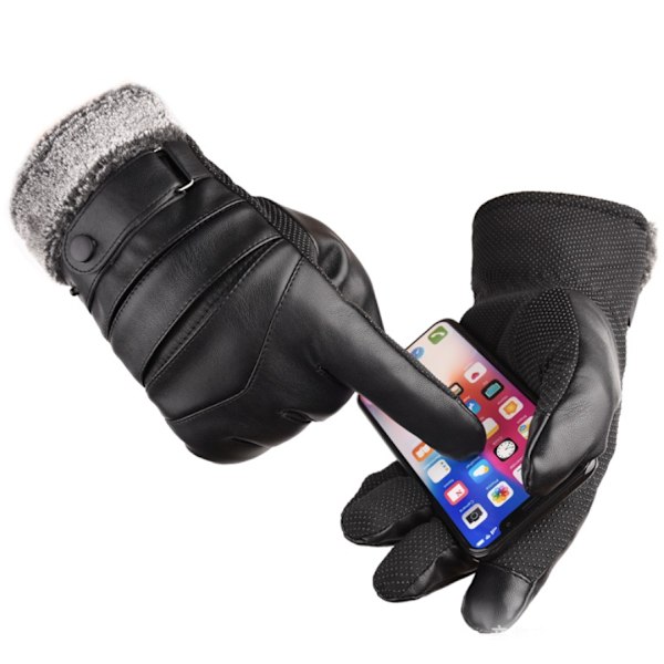 Winterreithandschuhe Motorrad Plus Samt Dicker Touchscreen Warme Große Baumwolle Winddicht Kälteschutz Ski Herren Lederhandschuhe (Schwarz Einheitsgrö