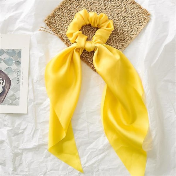 Mode Blommig Printed Scrunchie Elastiskt Hårband För Kvinnor Hår Scarf Rosett Gummirep Bright yellow
