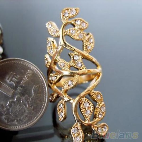 Dammode glänsande rhinestone ihåliga blad led pansar knogring smycken Silver