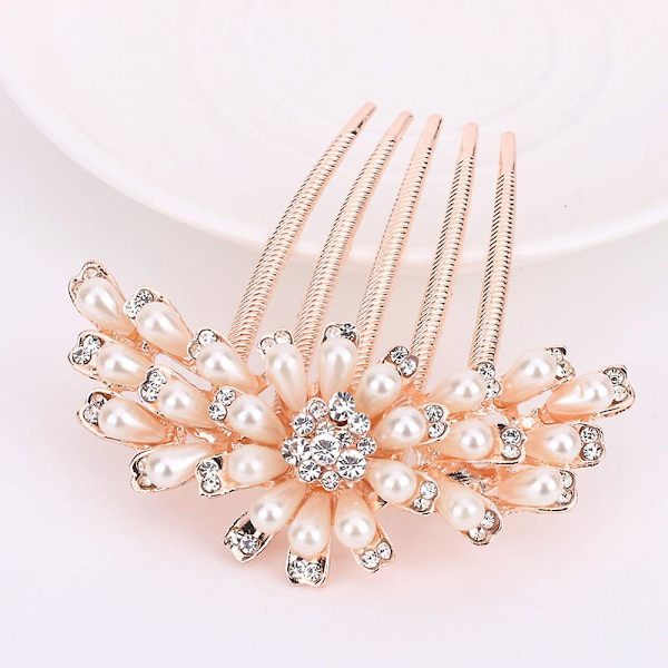 Solblomma Fem tänder Rhinestone Insert Kam Hårtillbehör Brudhuvudbonad H