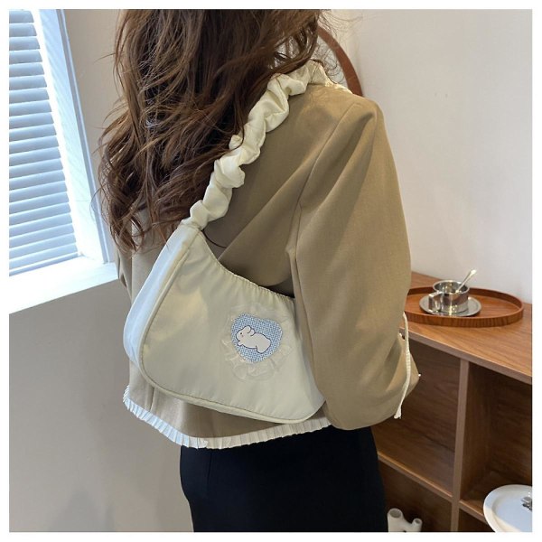 Crossbody-väskor för kvinnor Mjukt mode Härlig rosett Crescent Axelväska Mode Canvas Dumplings Handväska (vit)