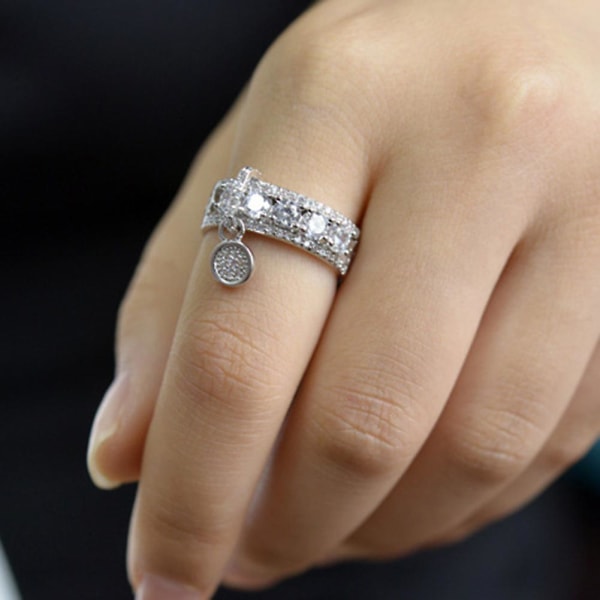 Lyxig ihålig Cubic Zirconia Rund Charm Lady Finger Ring Bröllopssmycken Silver US 6