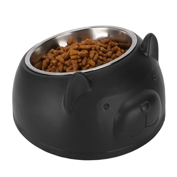 Rustfrit stål kat hund vand madskål skridsikker sort