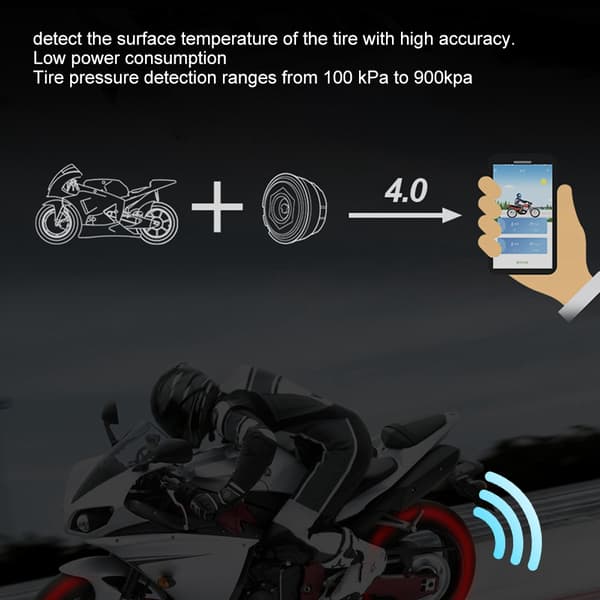 2. Motorsykkel Bluetooth TPMS Dekktrykkovervåking Ekstern Intern Sensor IP67