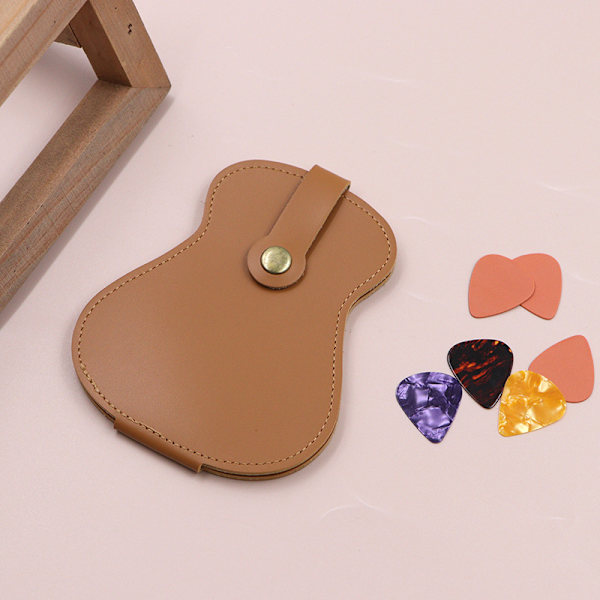 【XiYa butik】Läder plektrumhållare, handgjord PU-läder plektrumhållare med 18 fack för plektrum Light Brown