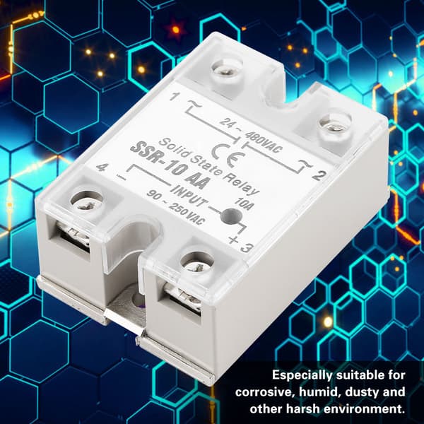 SSR 10A Solid State -relemoduuli AC-tulo 90–250 V AC-lähtö 24–480 V AC