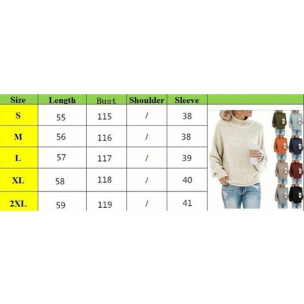 Sweater Dame Elegant Vinter rullekrave strikket sweater chunky strik sweater Casual løs langærmet sweater-S