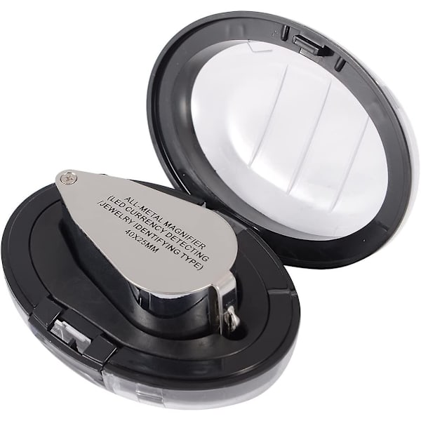 40x fuldmetalbelyst smykkelup, Xyk Folding Scientific Document Juveler's Lup Lens Eye Lupp med LED- og UV-lys Fdj02
