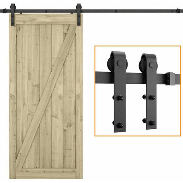 183 cm Hårdvara Skjutdörr Track Kit - Hängd Dörr Kit Set Dörrsystem med rulle och spår - Svart