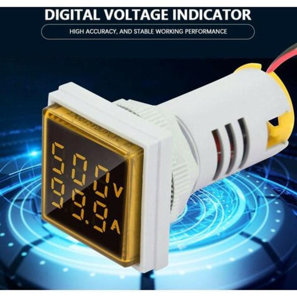 LED digital spændingstester, amperemeter voltmeter, multifunktionel elektrisk tester, dobbelt skærmpanel firkantet strømdetektor