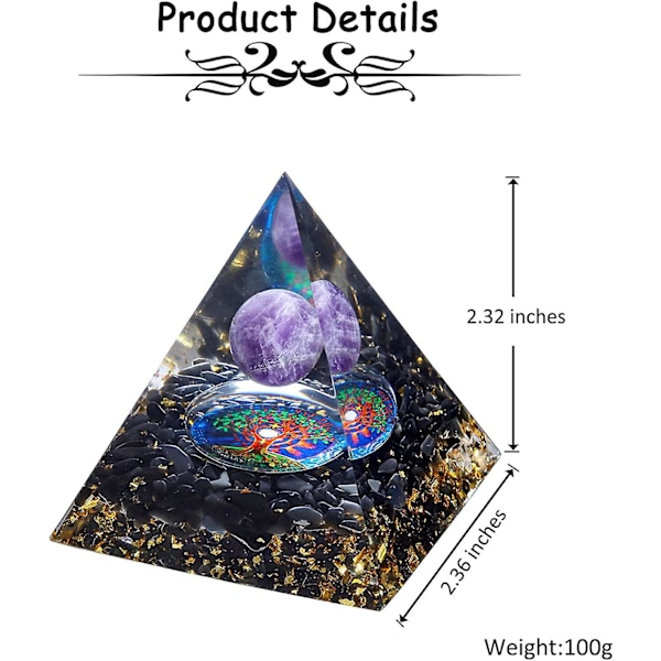 Orgonitpyramid med natursten Obsidianboll Ametiststen Energi Reiki Chakra För Yoga Fengshui Balans Meditation