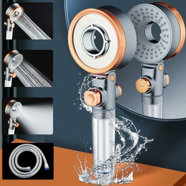 3-huvud dubbelsidiga turbo duschmunstycken med PP bomullsfilter - Högtrycksvattenbesparande handdusch - Lämplig för fladdermus