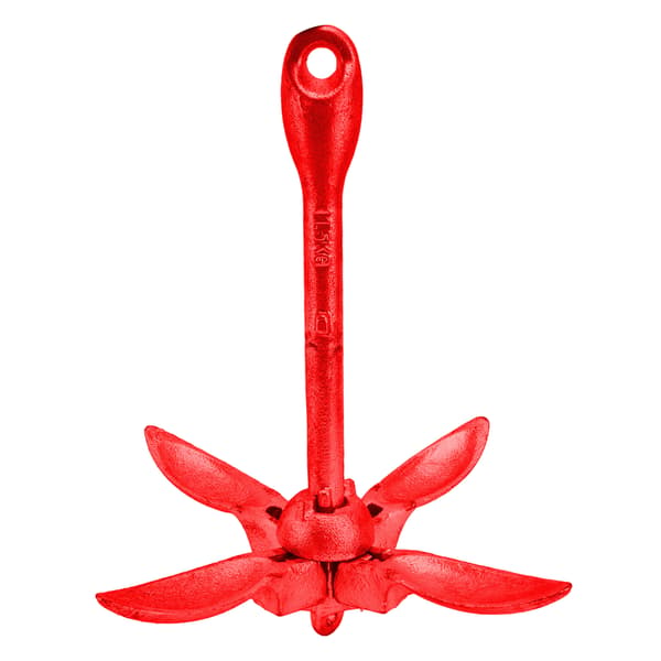 Foldbar ankergrib af kulstofstål til kajak og kano, 1,5 kg, 4 flapper, rød