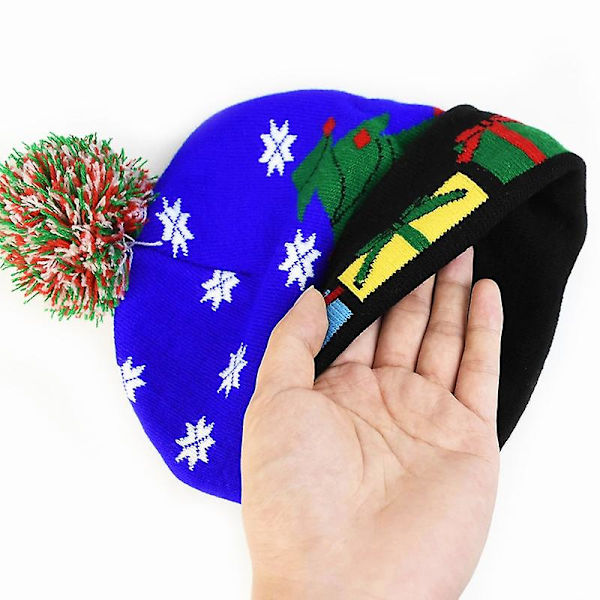 1 stk Led Julehuer Sweater Strikket Beanie Blue
