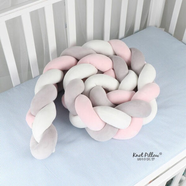 2M Cot Bumper Snake Pude Braid Bumper Velvet Baby Protection Anti-kollisionsstof kabinet (hvid+grå+pink)