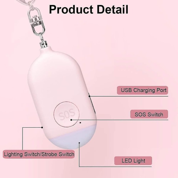 130 Db Personal Emergency Alarm.ladattava turvahälytin LED taskulampulla