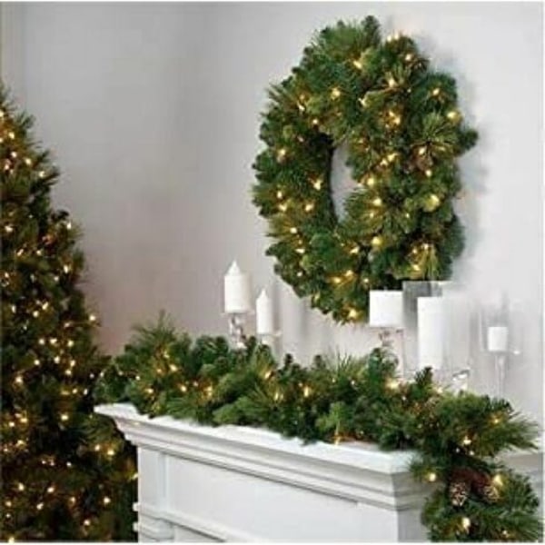 Julekrans med belysning, 270 cm varm hvid julekrans Granguirlande Kunstig juledekoration Guirlande fo