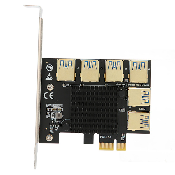 PCIe 1 - 6 Riser -kortti kullattu musta USB 3.0 DOS Linux Windowsille