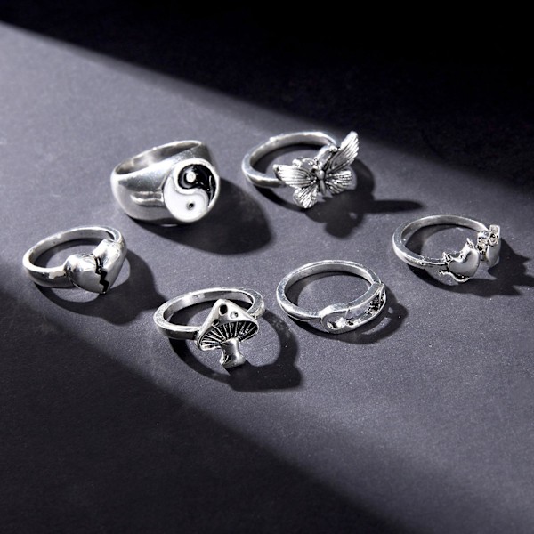 6 kpl / set Muoti Sormus Retro Pinottava metalliseos Butterfly Design Sormus Sormus Korut Asusteet