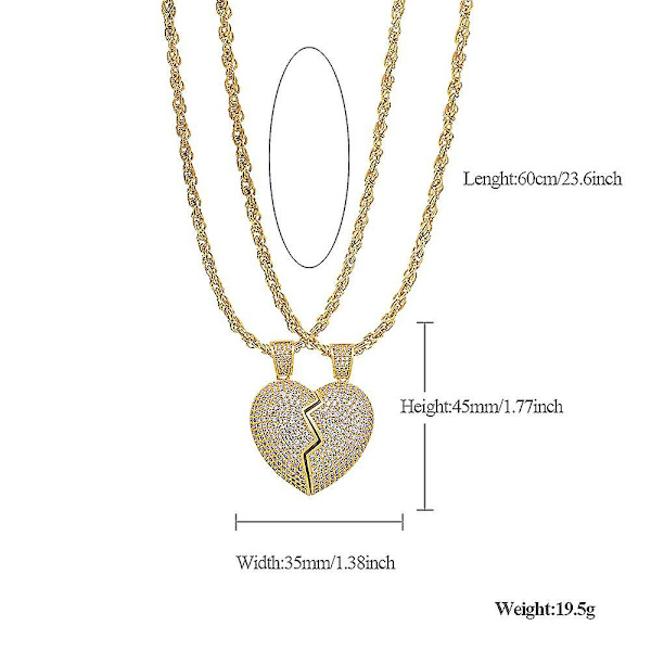 2 in 1 Heart Patchwork kaulakoru Hip Hop -tyylinen riipus miesten ja naisten asusteet Gold Silver Patchwork Pair