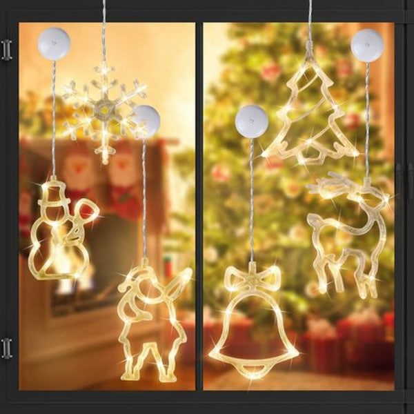stykker LED juledekoration - julelys dekoration til vindue - julesilhuetter til vindue - med suge