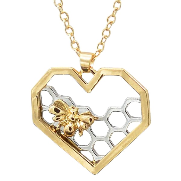 Mode hjärtformade honeycomb hänge äkta guld Bee halsband små djur