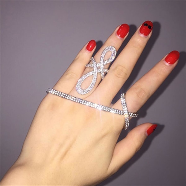 Finger Ring Armband Enkel stil All-match modesmycken glänsande Rhinestone Palm Cross Ring för fest