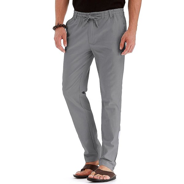 Miesten kuminauhavyötäröllä kiristettävä yksiväriset housut Grey M