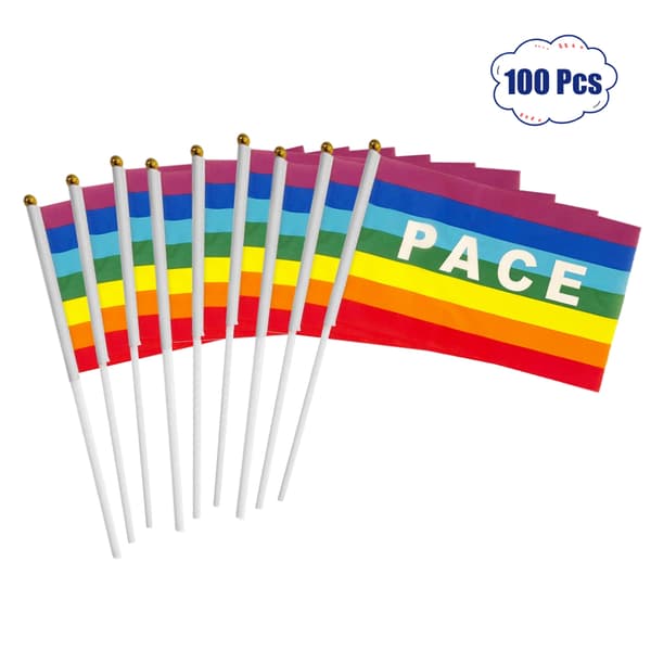 Mini Fredsflagga Regnbåge Pacifist Handhållen Polyester 50 eller 100 Stycken