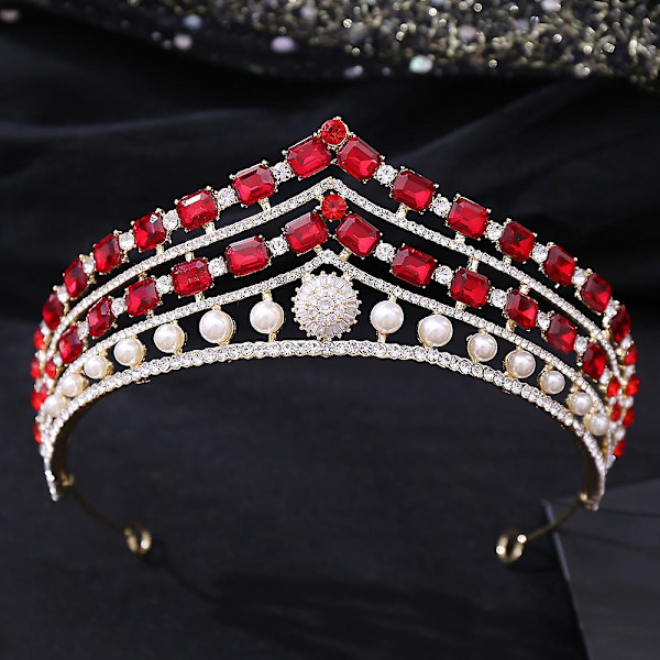Kronsmycken Brudbröllopstillbehör Enkel Legering Diamant Brudklänning Smycken All-match KC Gold Red Diamond