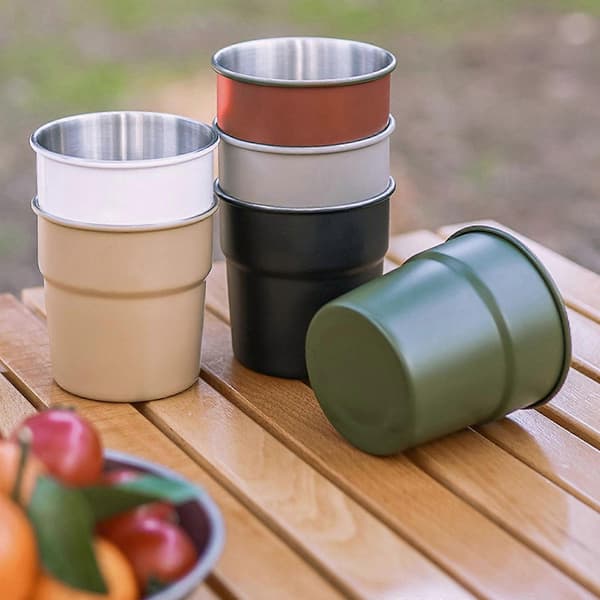 4 stk. stablebar campingvannkopp 300 ml te kaffe melk ølkrus rustfritt stål drikkekopper utendørs reisekopper sølv Silver